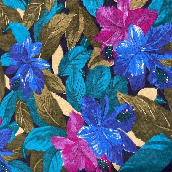Vintage Fabric Tropical Floral Flowers Blue Fuchsia Teal Green 51" X 56" - Picture 4 of 4